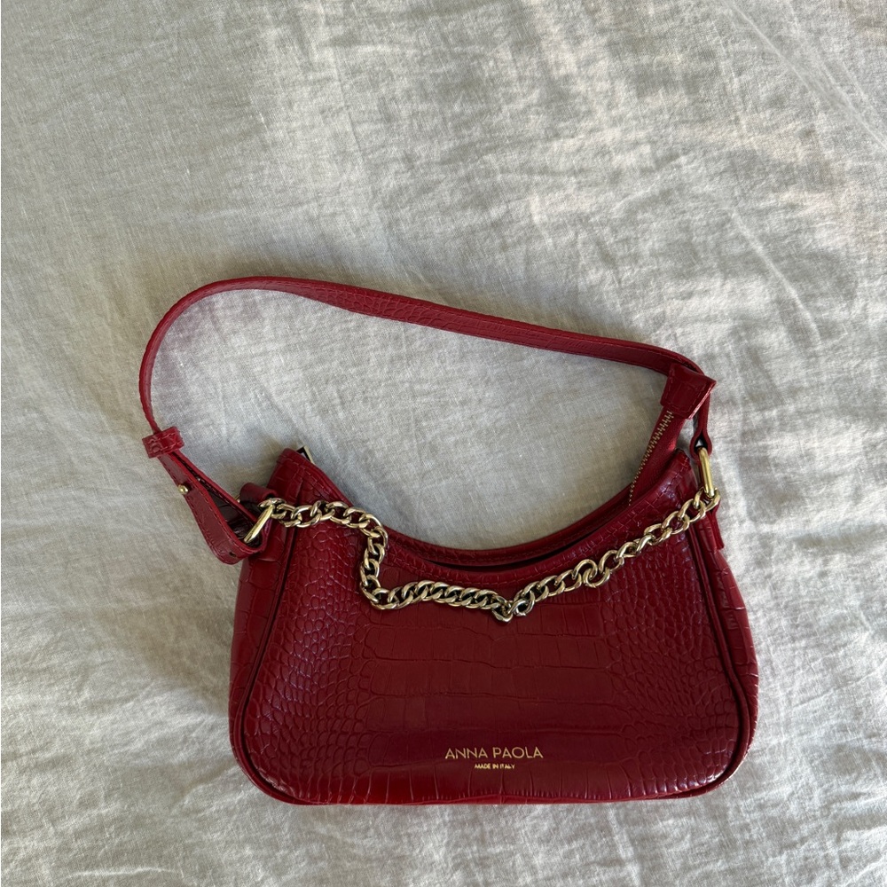 Anna Paola Red Crocodile Leather Shoulder Bag